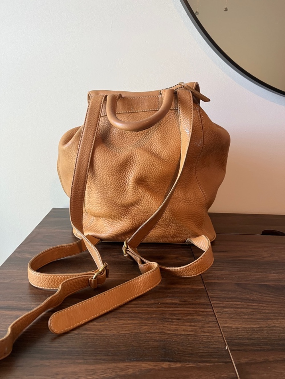 Vintage Coach Tan Large Leather Drawstring Backpack - Picture 4 of 9